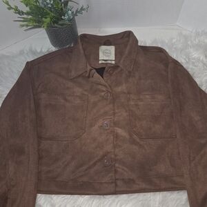 Stoosh Faux Suede Brown Utility Short Jacket, Size L